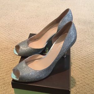 Silver peeptoe heels